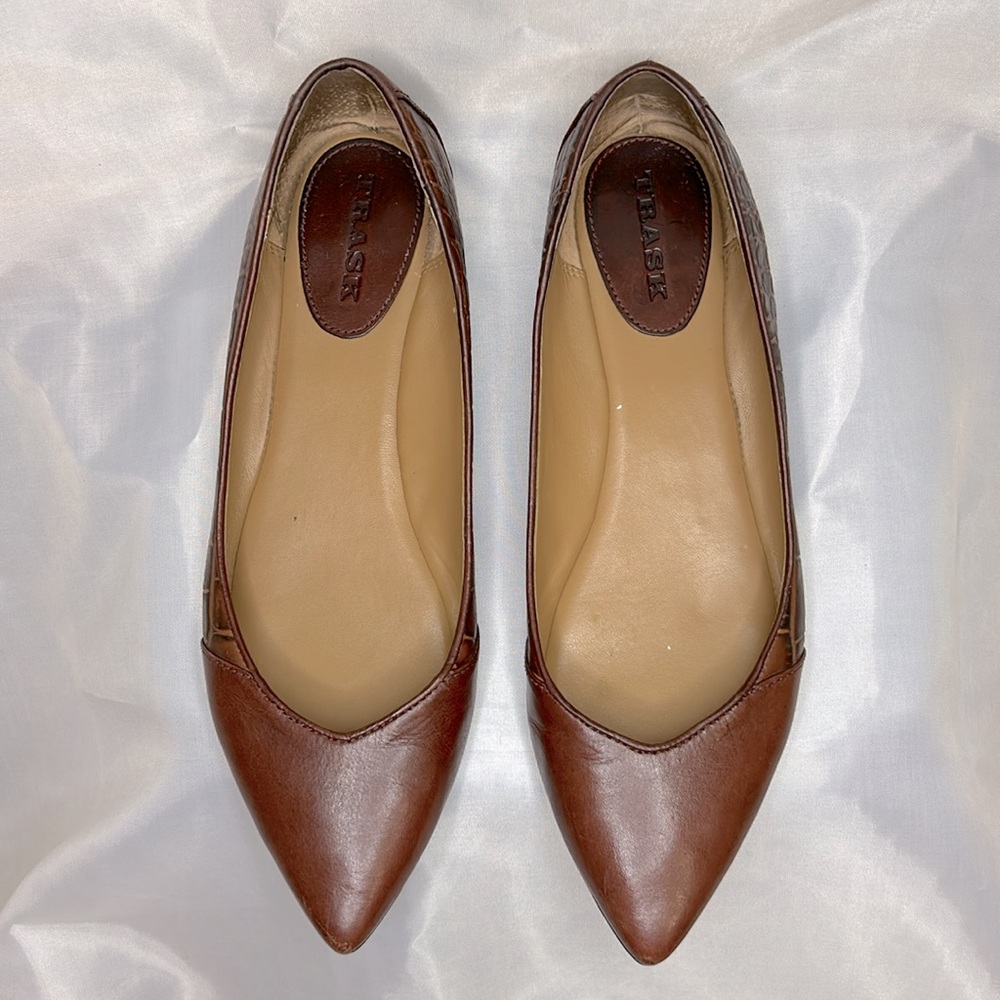 H.S. Trask Brown Croc Embossed Flats